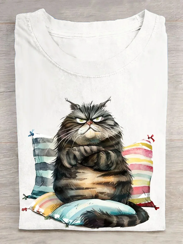 Lustig Katze Print Kurz Ärmeln Lässig T-Shirt