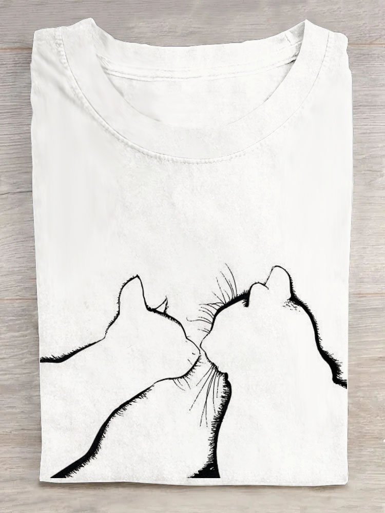 Lustig Katze Print Kurz Ärmeln Lässig T-Shirt