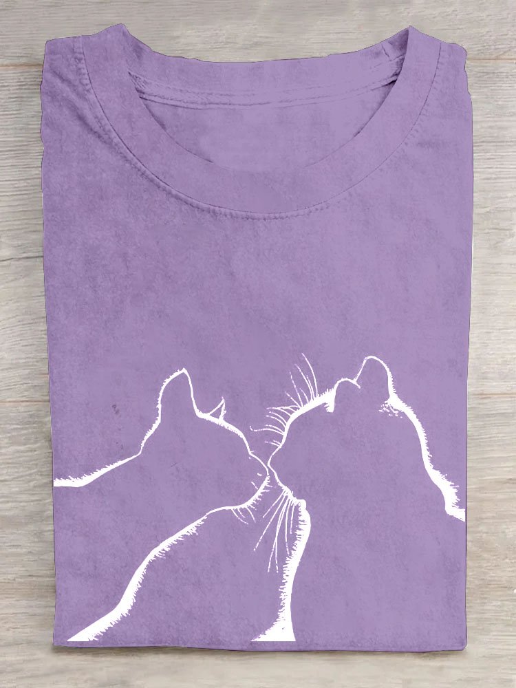 Lustig Katze Print Kurz Ärmeln Lässig T-Shirt