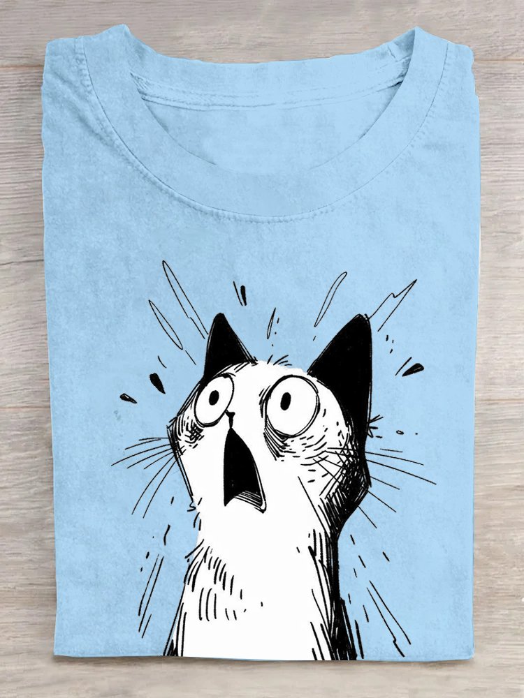 Katze Lässig Weit Rundhals T-Shirt