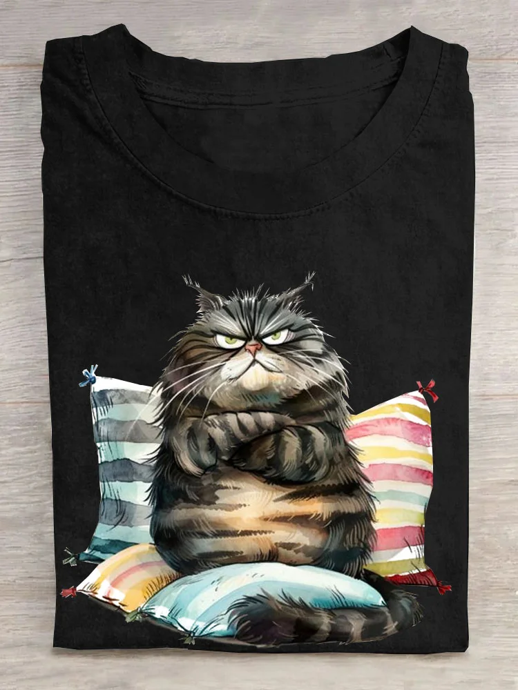 Lustig Katze Print Kurz Ärmeln Lässig T-Shirt