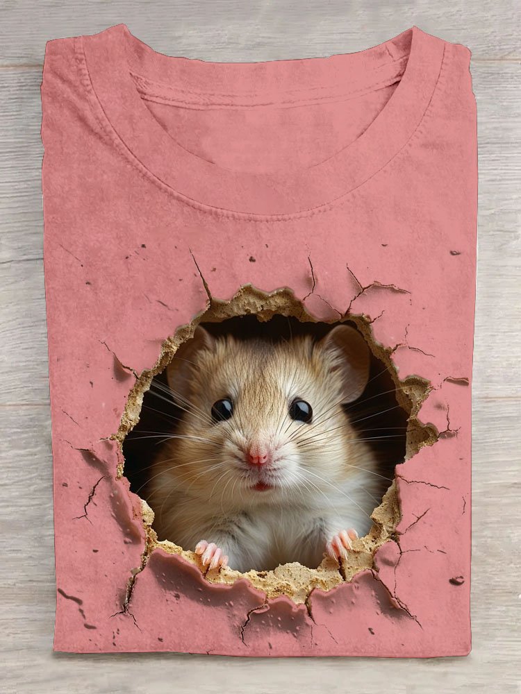 Lustig Hamster Print Kurz Ärmeln Lässig T-Shirt