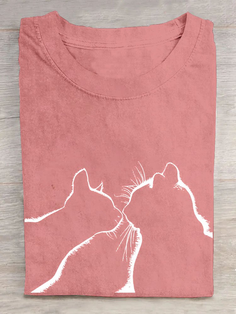 Lustig Katze Print Kurz Ärmeln Lässig T-Shirt