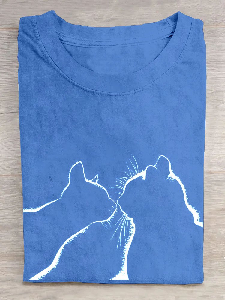 Lustig Katze Print Kurz Ärmeln Lässig T-Shirt