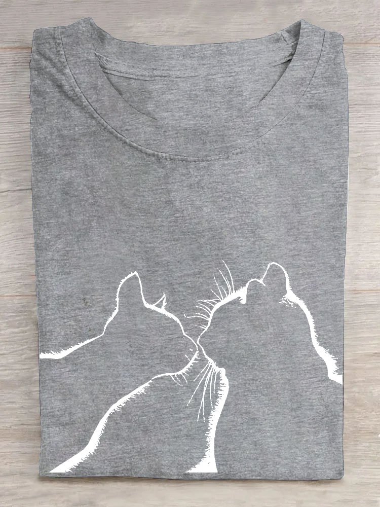 Lustig Katze Print Kurz Ärmeln Lässig T-Shirt