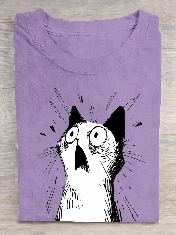 Katze Lässig Weit Rundhals T-Shirt