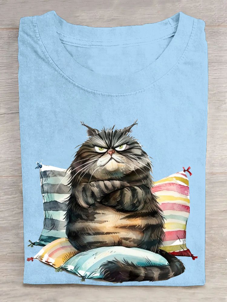 Lustig Katze Print Kurz Ärmeln Lässig T-Shirt