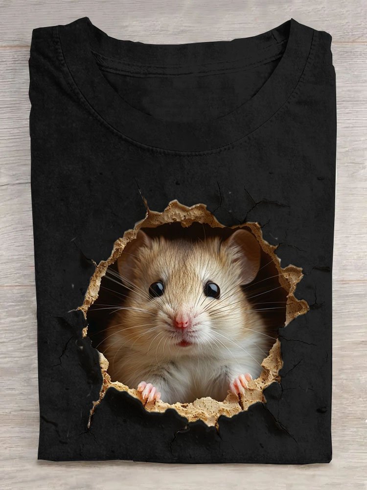 Lustig Hamster Print Kurz Ärmeln Lässig T-Shirt