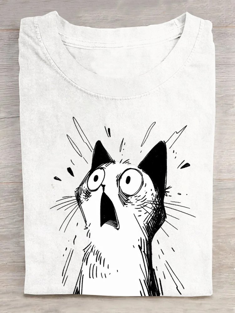 Katze Lässig Weit Rundhals T-Shirt