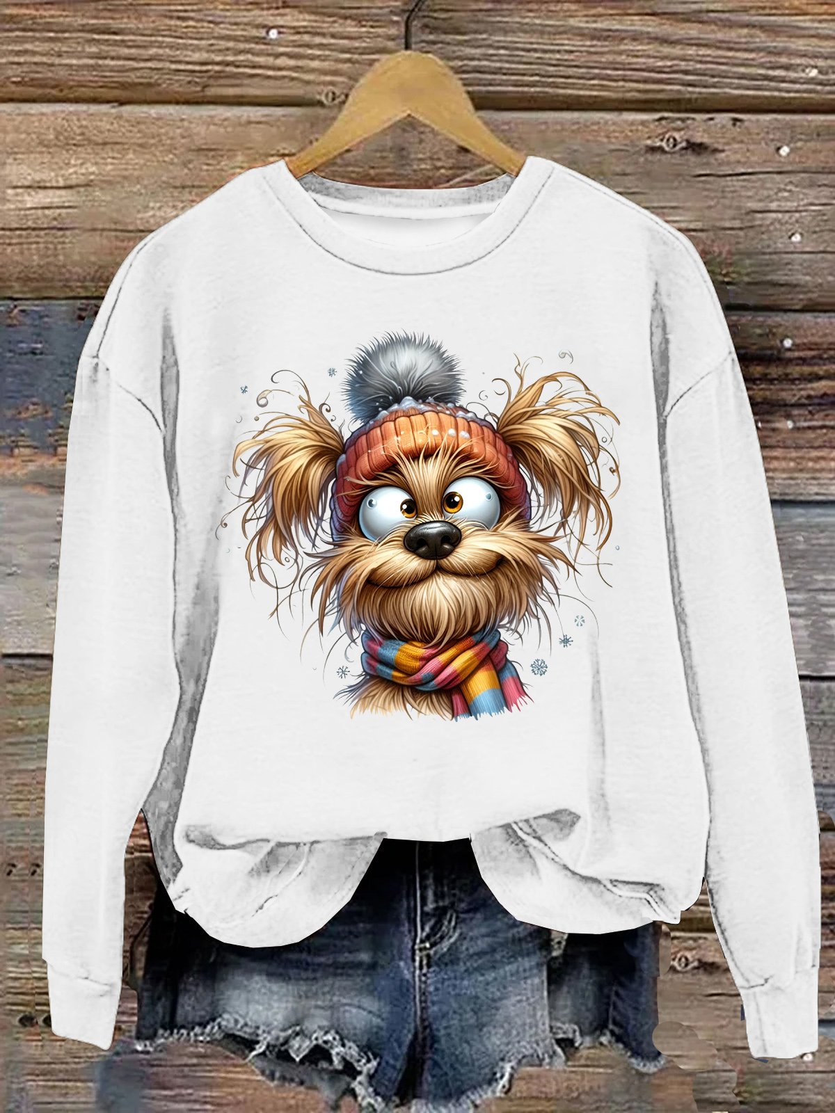 bezaubernd Hund Schneebedeckt Winter Hut Baumwolle Sweatshirt