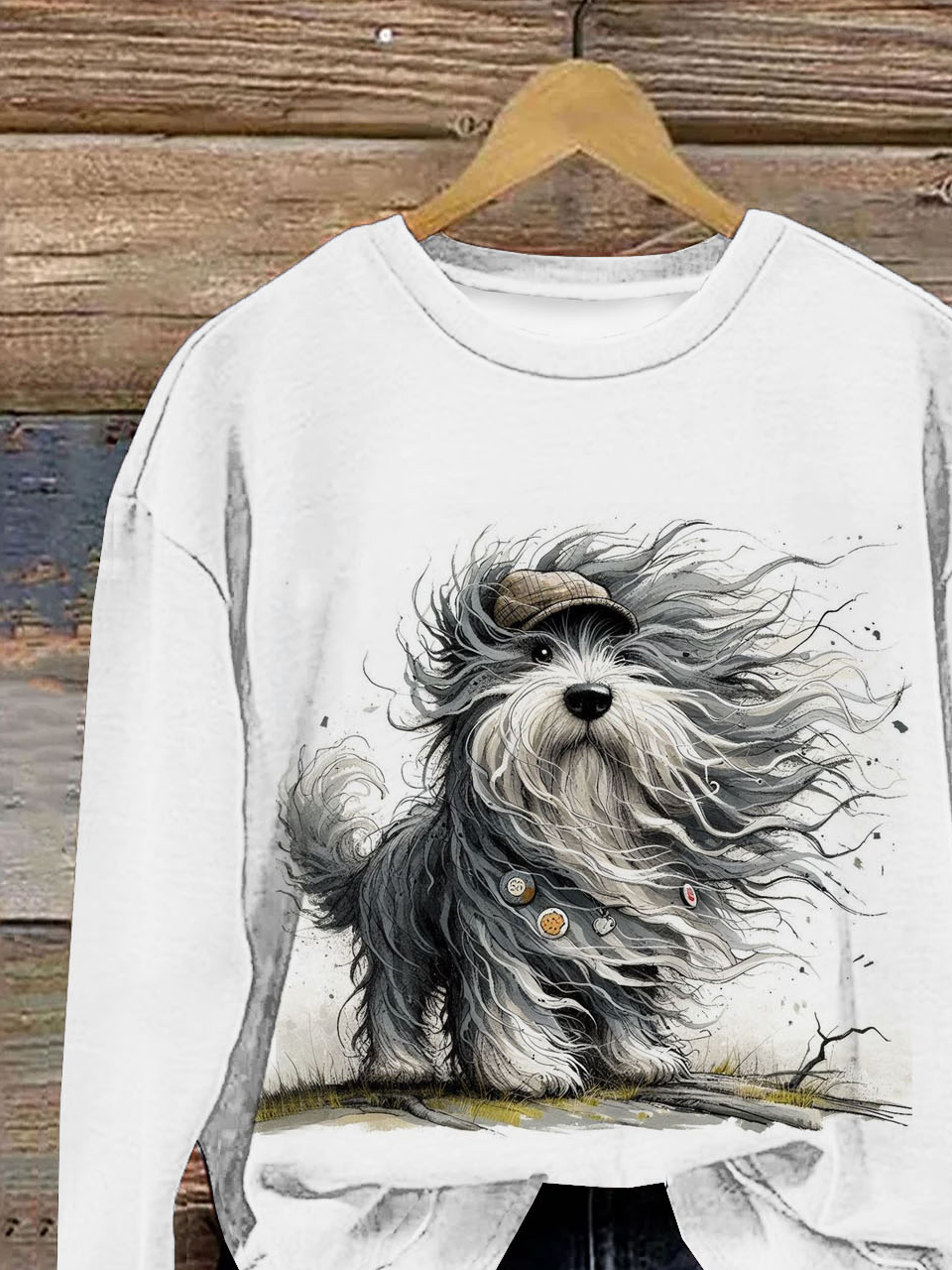 Lustig Hund Print Damen Lässig Langarm Rundhals Pullover Sweatshirt