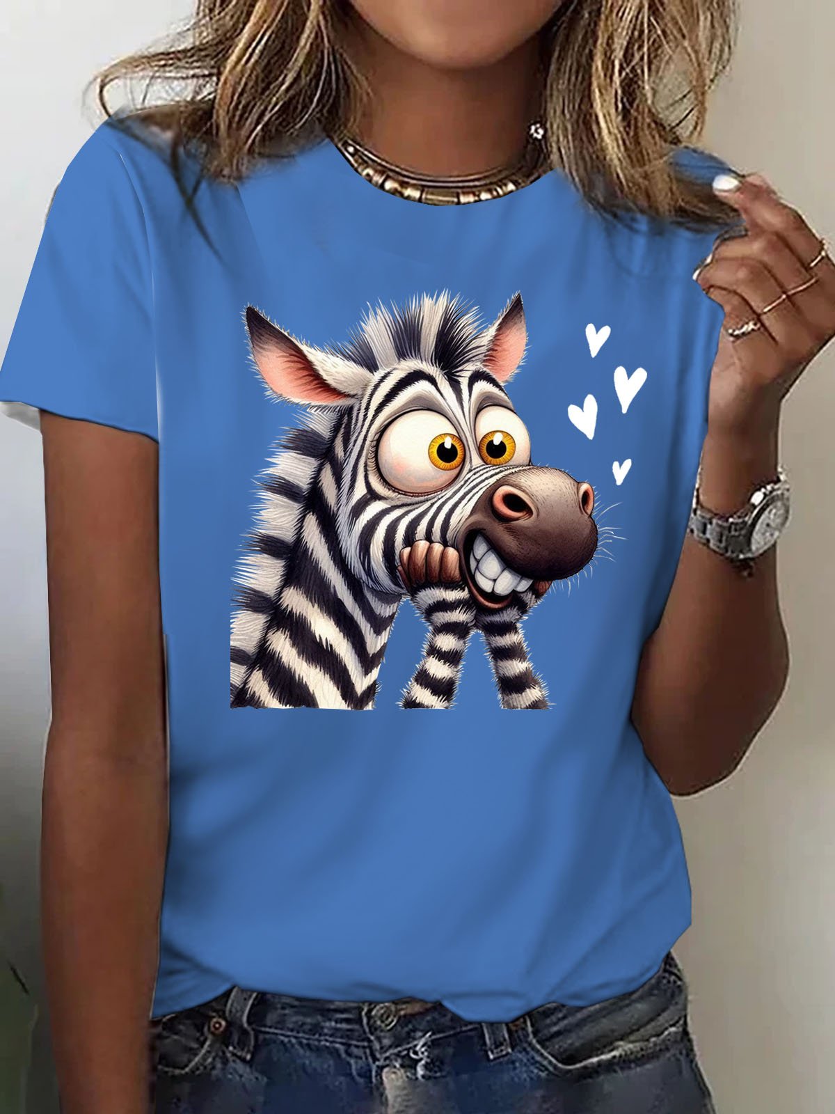 Lustig Zebra Print Rundhals T-Shirt