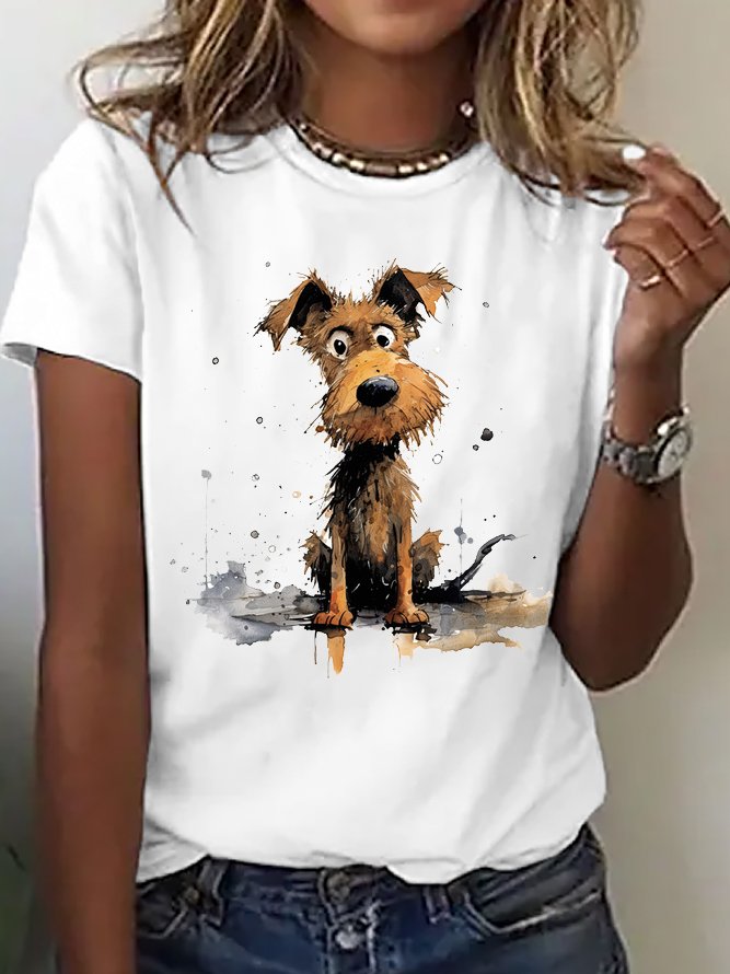 Hund Lässig Baumwolle Weit T-Shirt