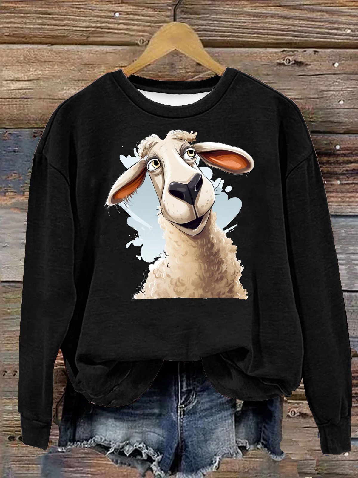 Schaf Baumwolle Weit Lässig Sweatshirt