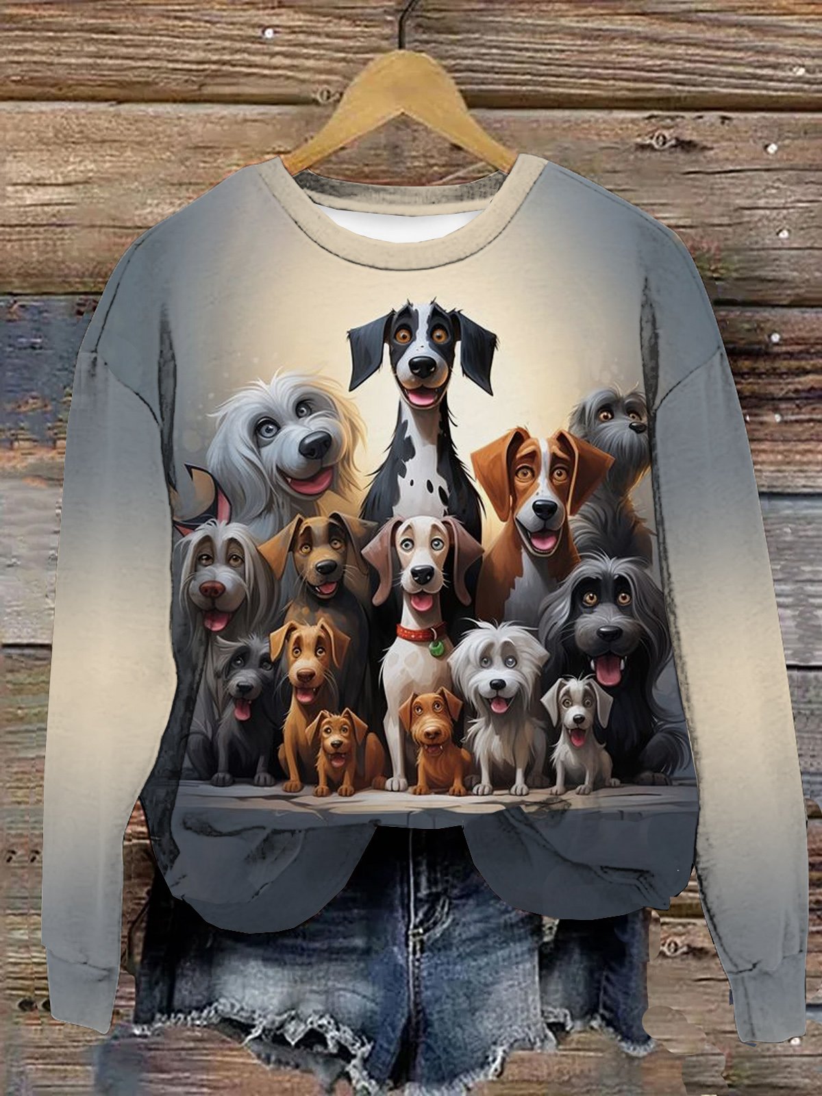 Lässig Rundhals Hund Sweatshirt