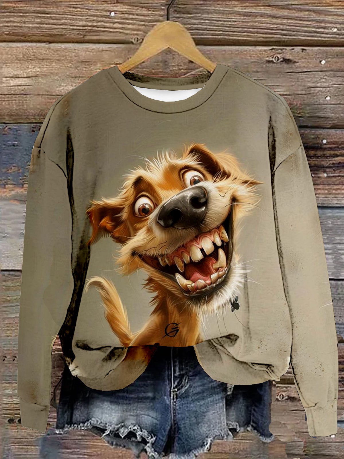 Weit Lässig Rundhals Hund Sweatshirt