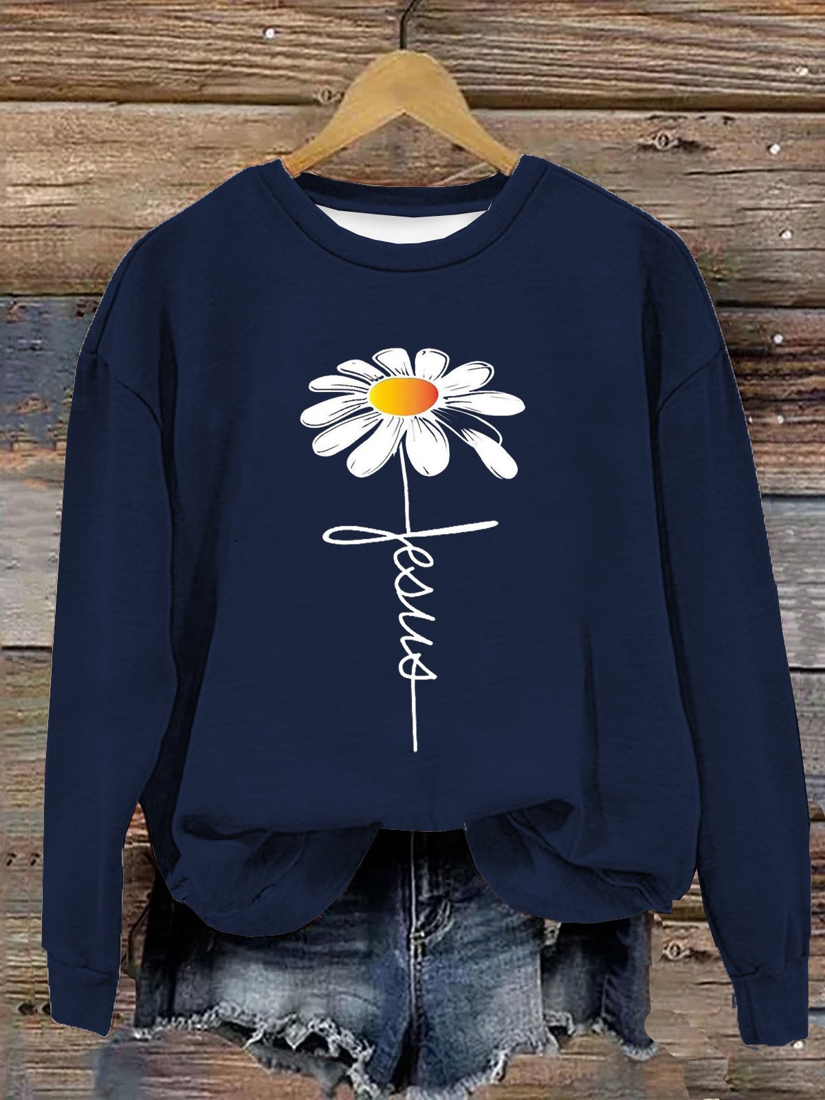 Jesus Kopieren Gänseblümchen Baumwolle Lässig Weit Sweatshirt