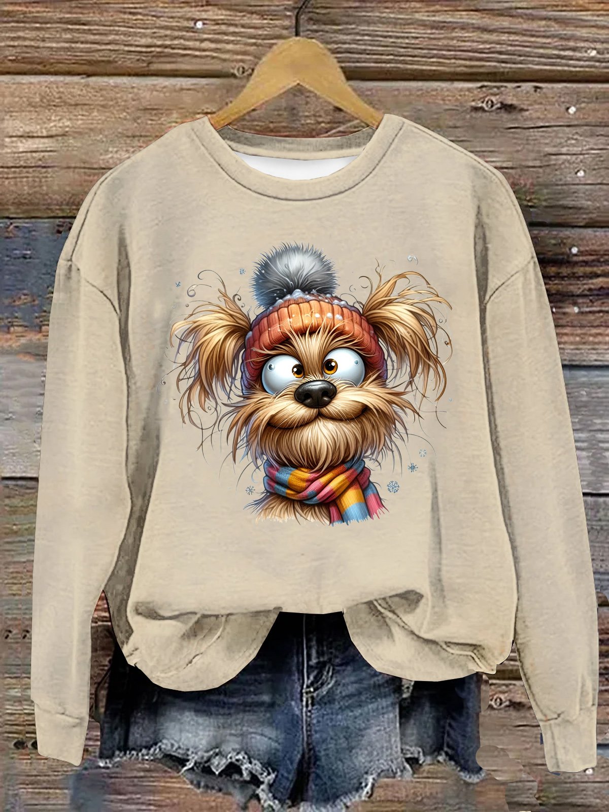 bezaubernd Hund Schneebedeckt Winter Hut Baumwolle Sweatshirt