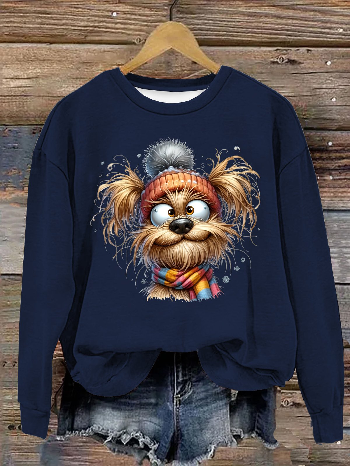 bezaubernd Hund Schneebedeckt Winter Hut Baumwolle Sweatshirt