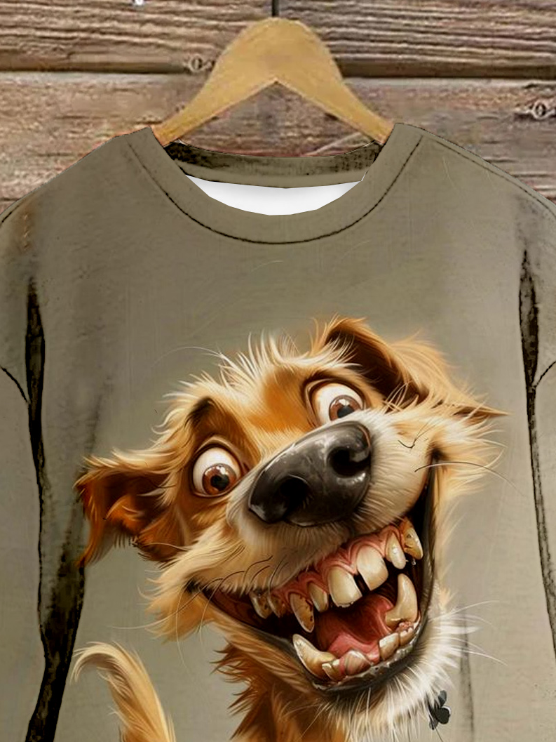 Weit Lässig Rundhals Hund Sweatshirt