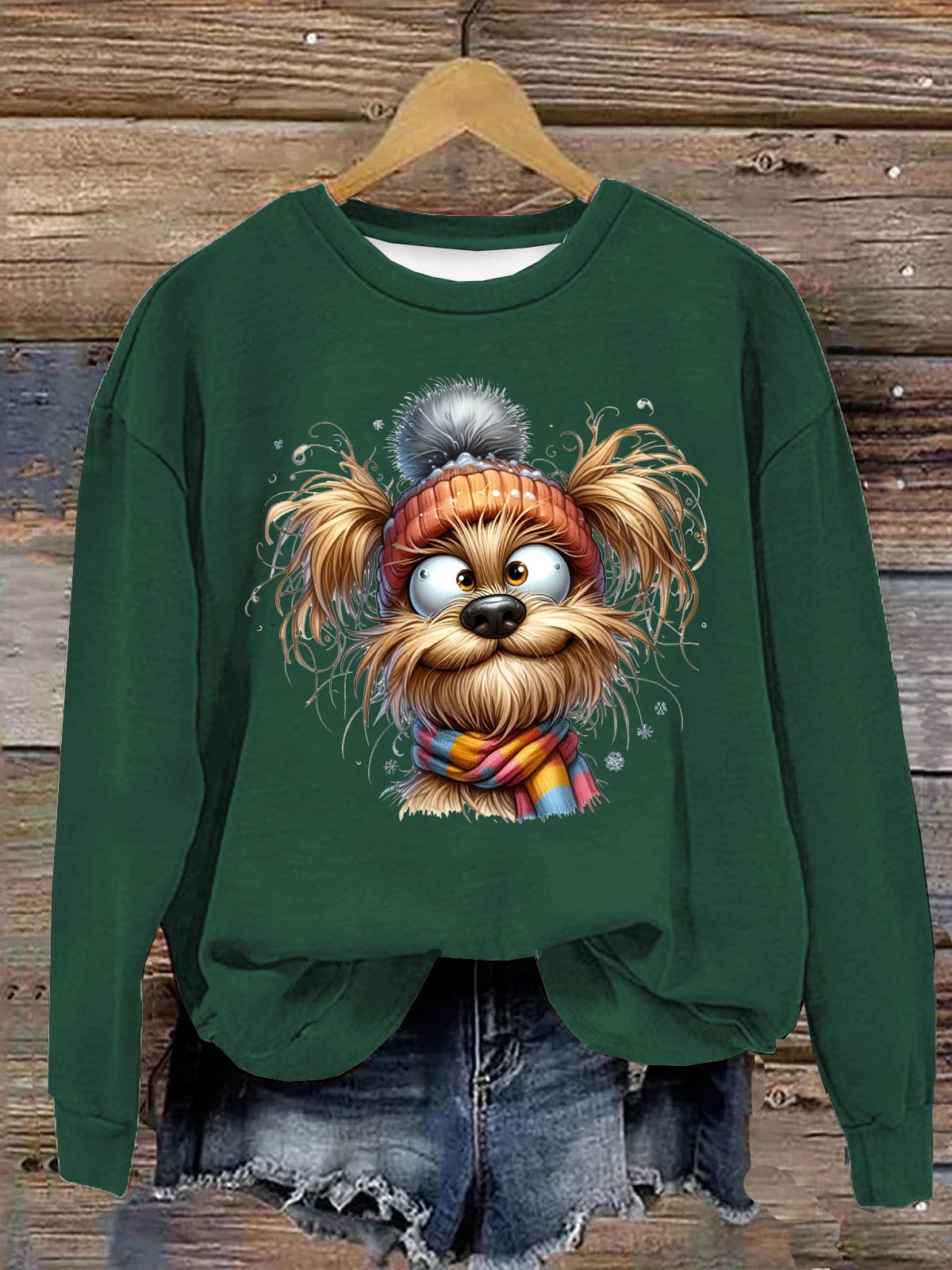 bezaubernd Hund Schneebedeckt Winter Hut Baumwolle Sweatshirt