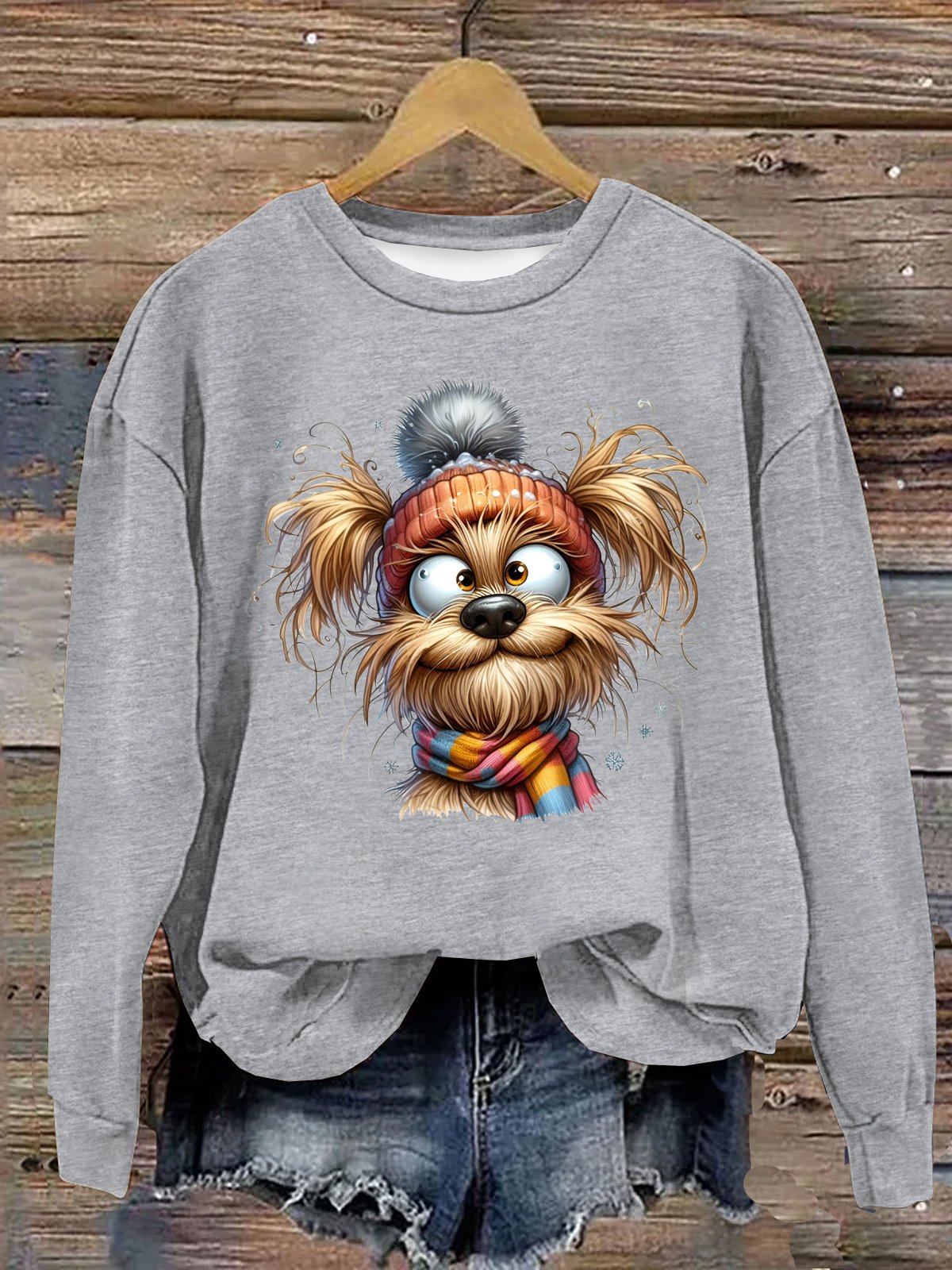 bezaubernd Hund Schneebedeckt Winter Hut Baumwolle Sweatshirt