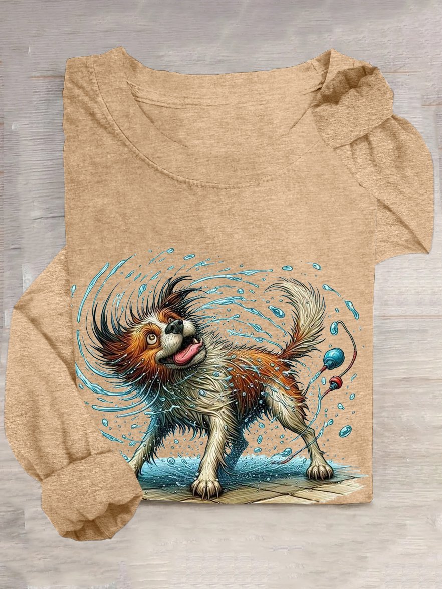 Hund Lässig Weit Baumwollmischung T-Shirt