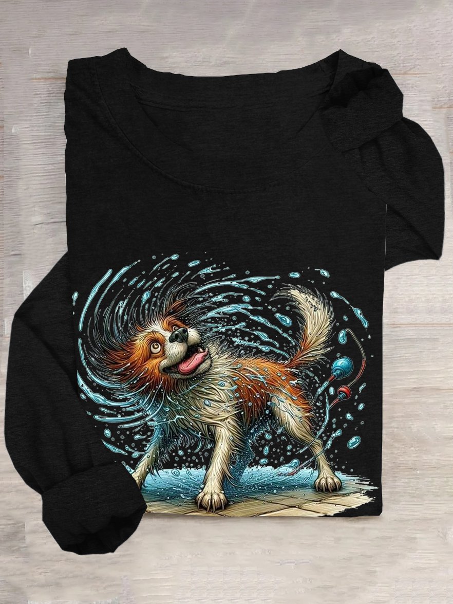 Hund Lässig Weit Baumwollmischung T-Shirt