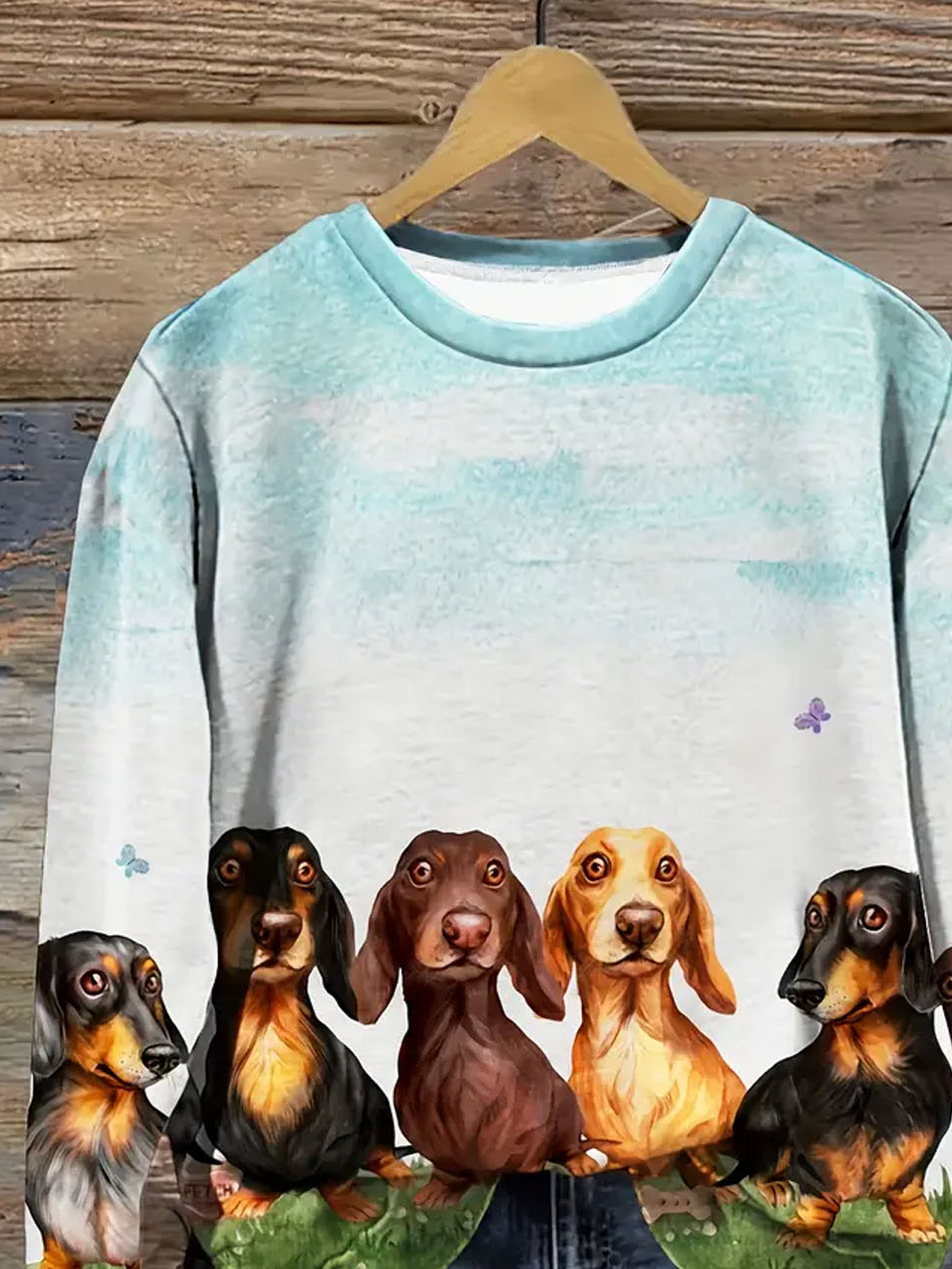 Lustig Hund Print Damen Lässig Langarm Rundhals Pullover Sweatshirt