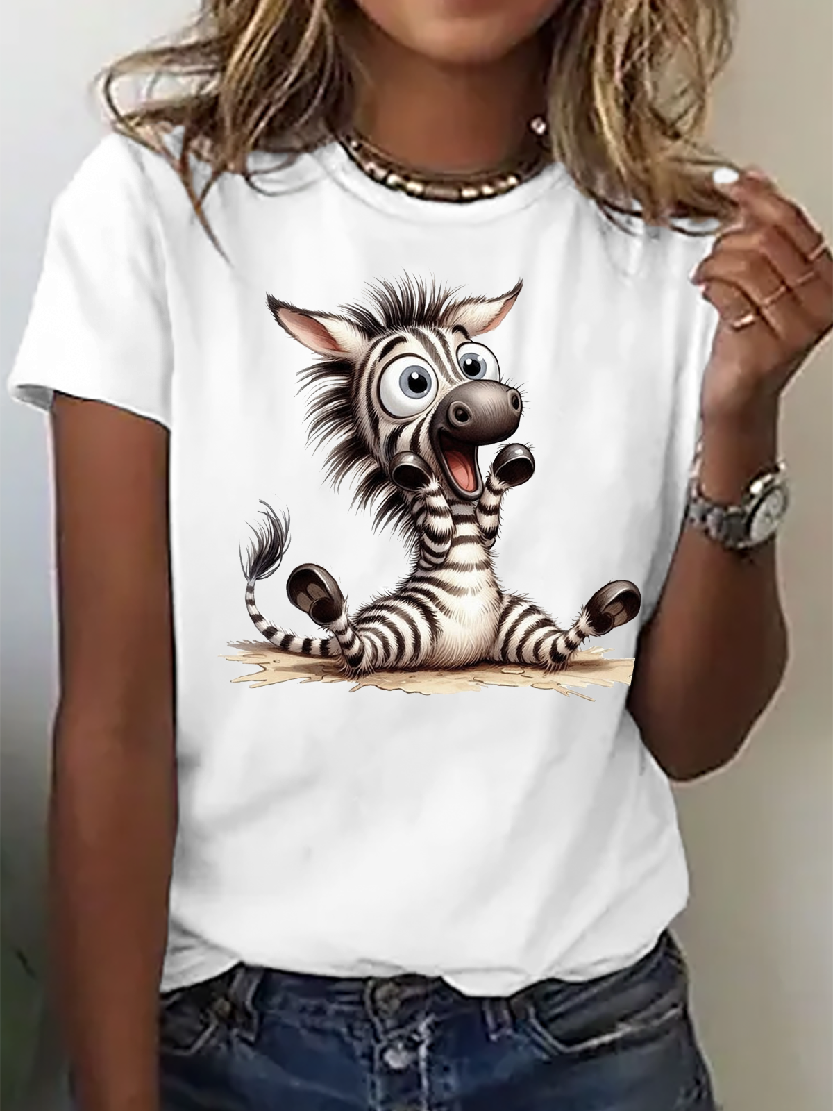 Zebra Baumwolle Weit Lässig T-Shirt