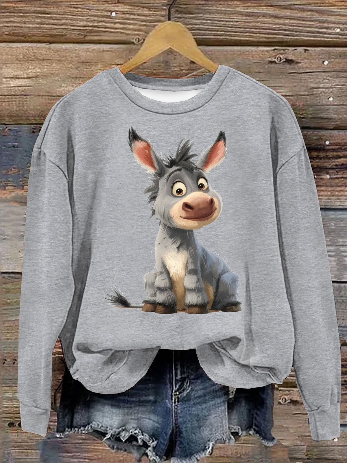 Baumwolle Schrullig Süß Kartoon Esel  Lässig Sweatshirt