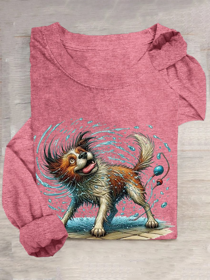 Hund Lässig Weit Baumwollmischung T-Shirt