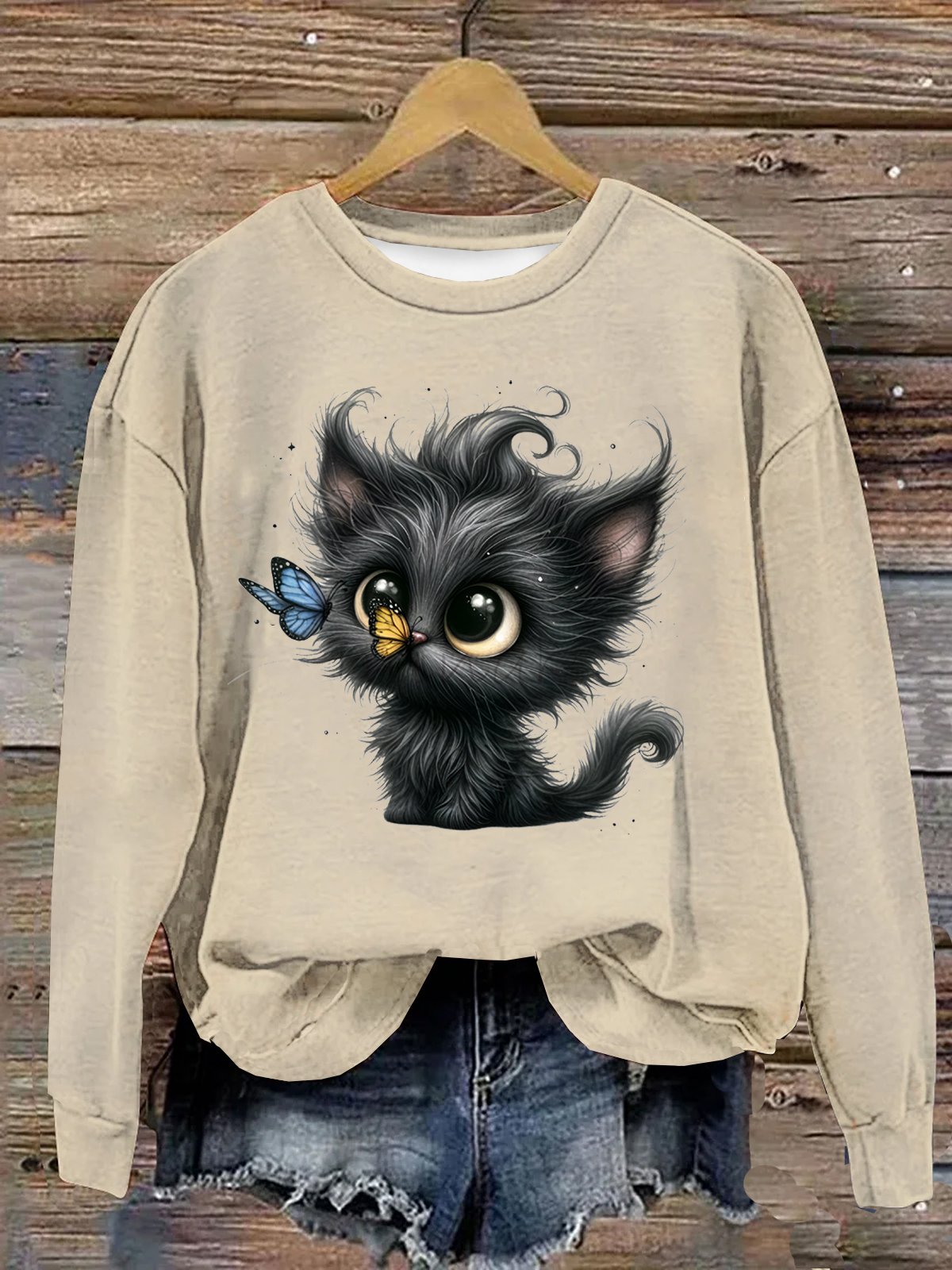 Weit Lässig Baumwolle Katze Sweatshirt