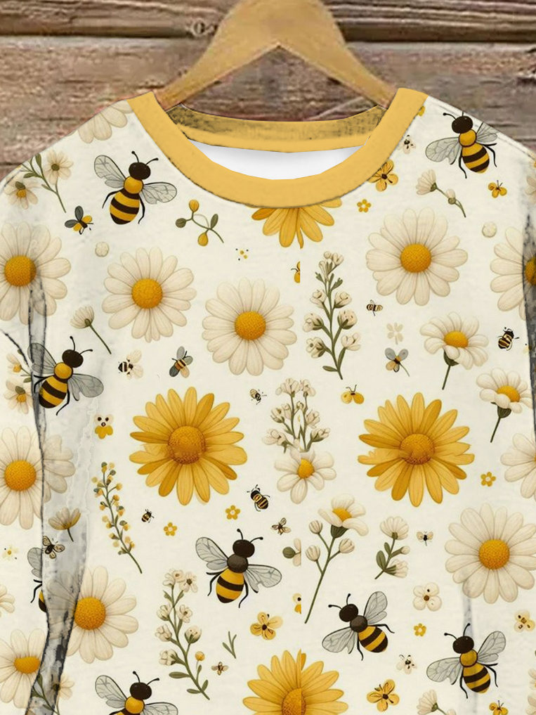 Rundhals Weit Lässig Gänseblümchen Sweatshirt