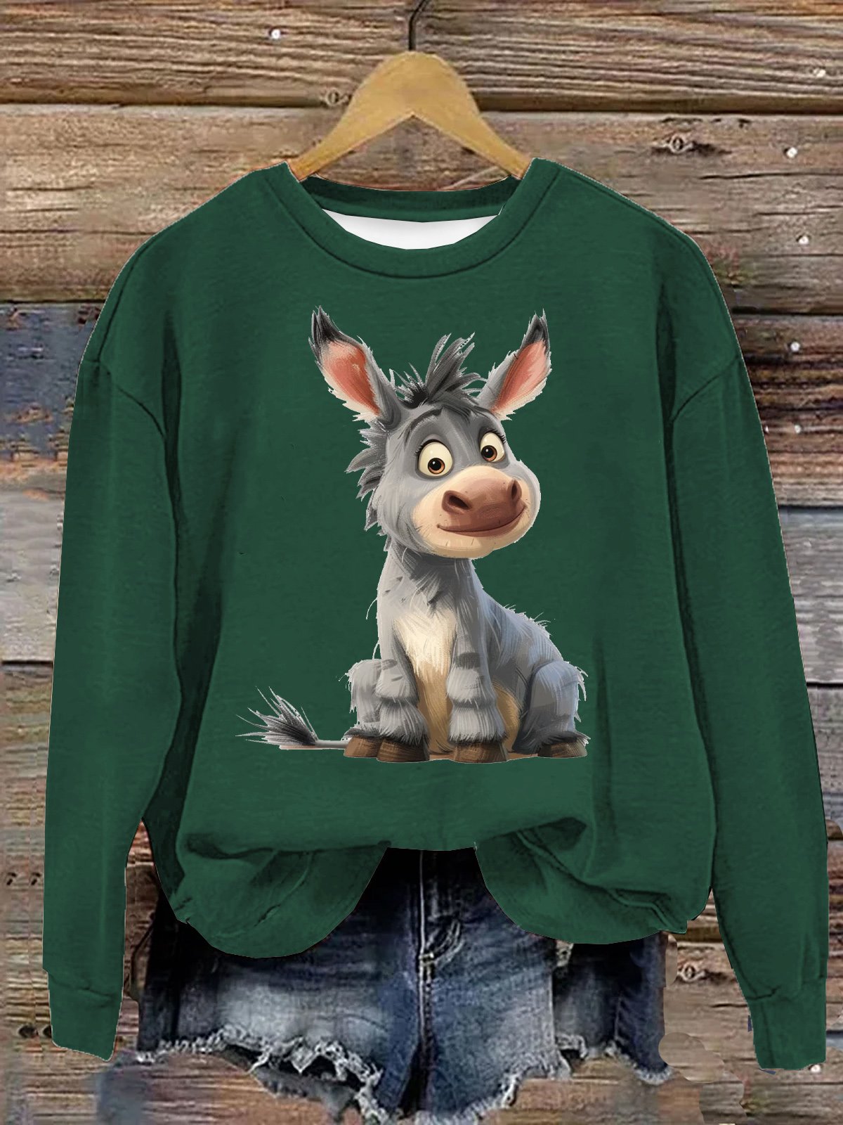 Baumwolle Schrullig Süß Kartoon Esel  Lässig Sweatshirt