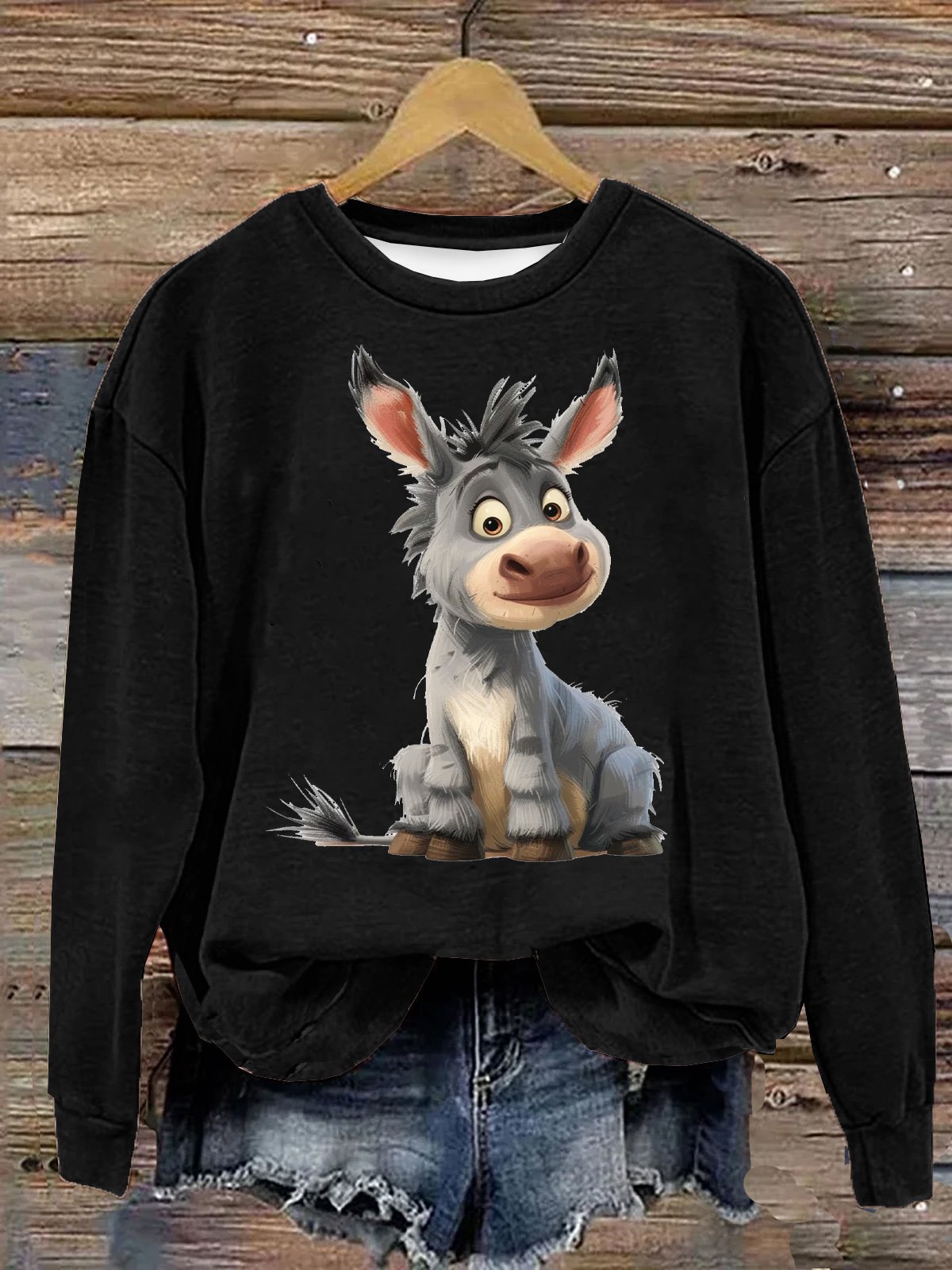 Baumwolle Schrullig Süß Kartoon Esel  Lässig Sweatshirt