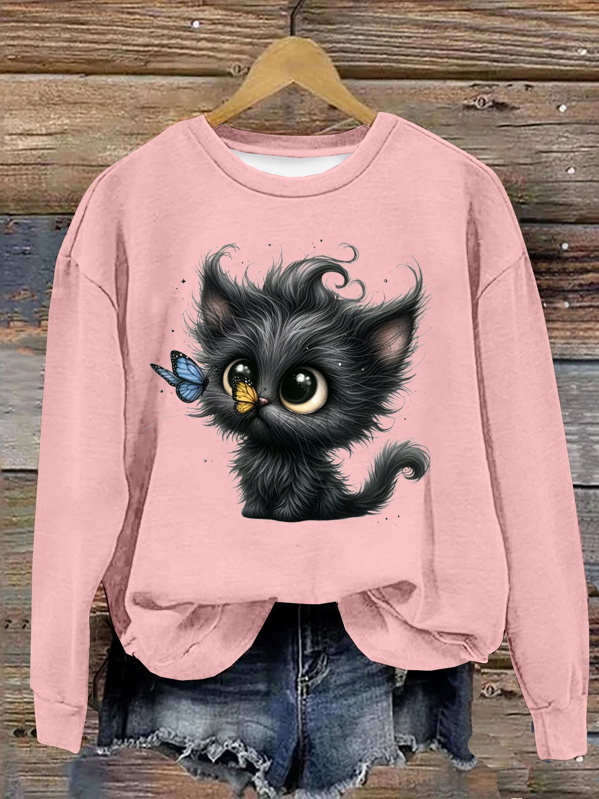 Weit Lässig Baumwolle Katze Sweatshirt