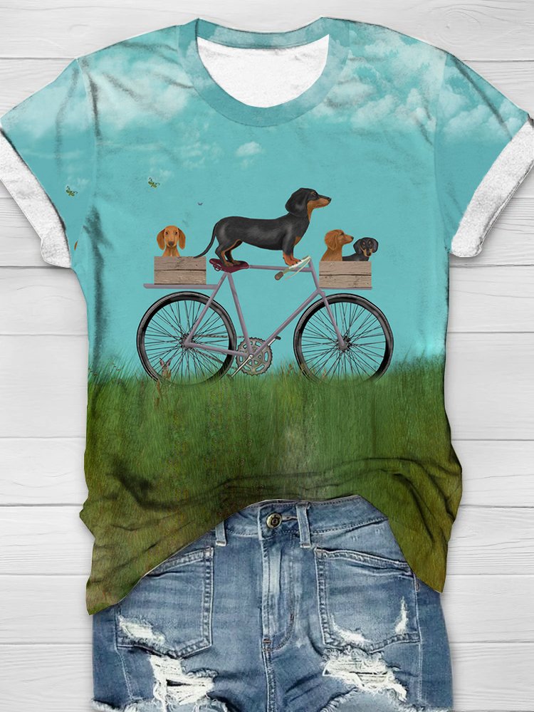 Lässig Rundhals Hund Jersey T-Shirt