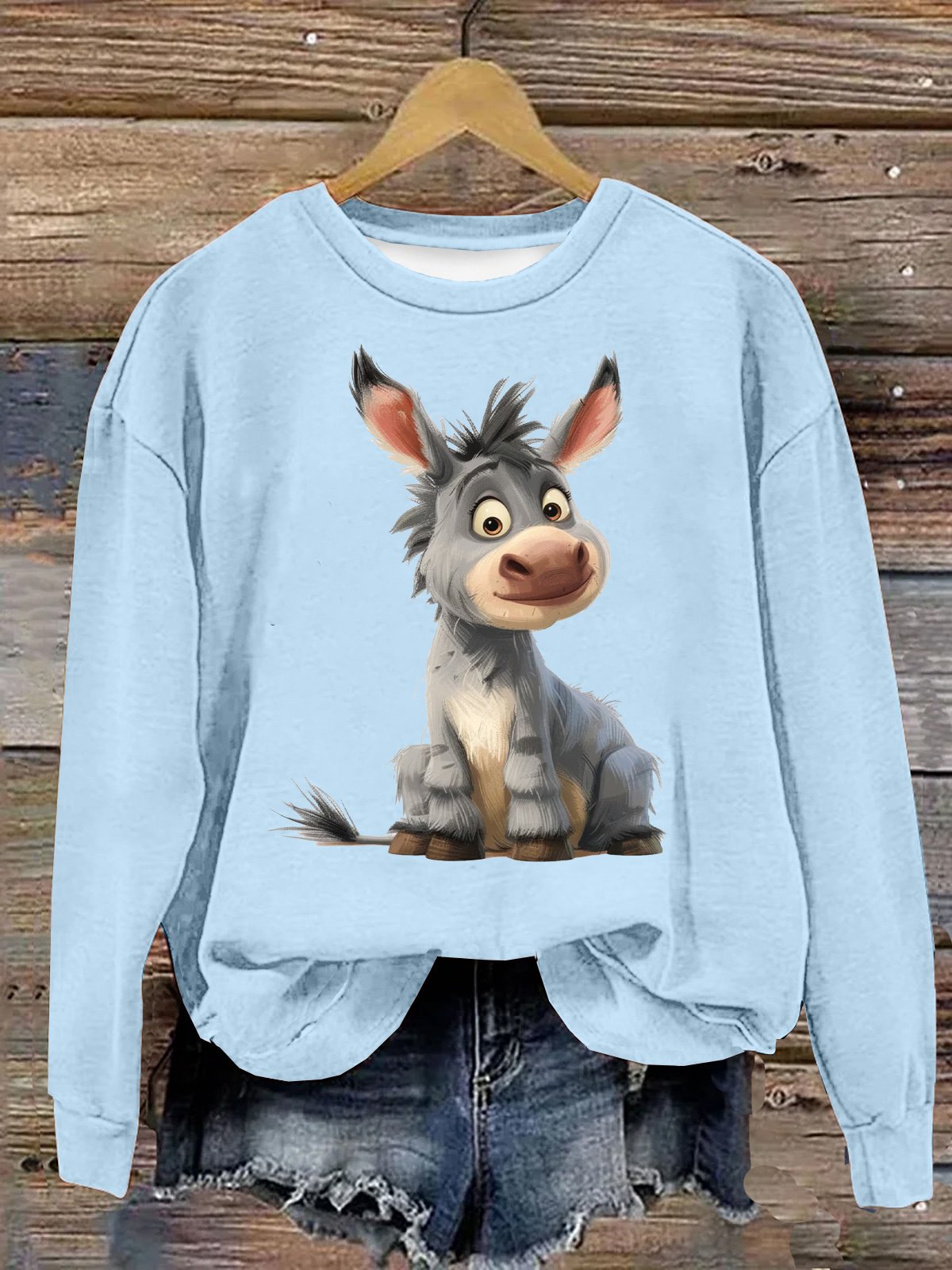 Baumwolle Schrullig Süß Kartoon Esel  Lässig Sweatshirt