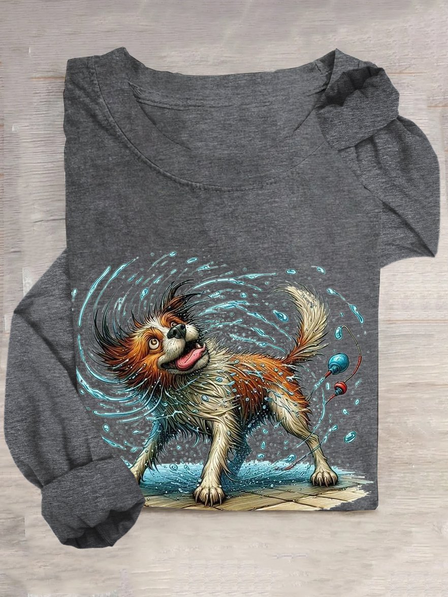 Hund Lässig Weit Baumwollmischung T-Shirt