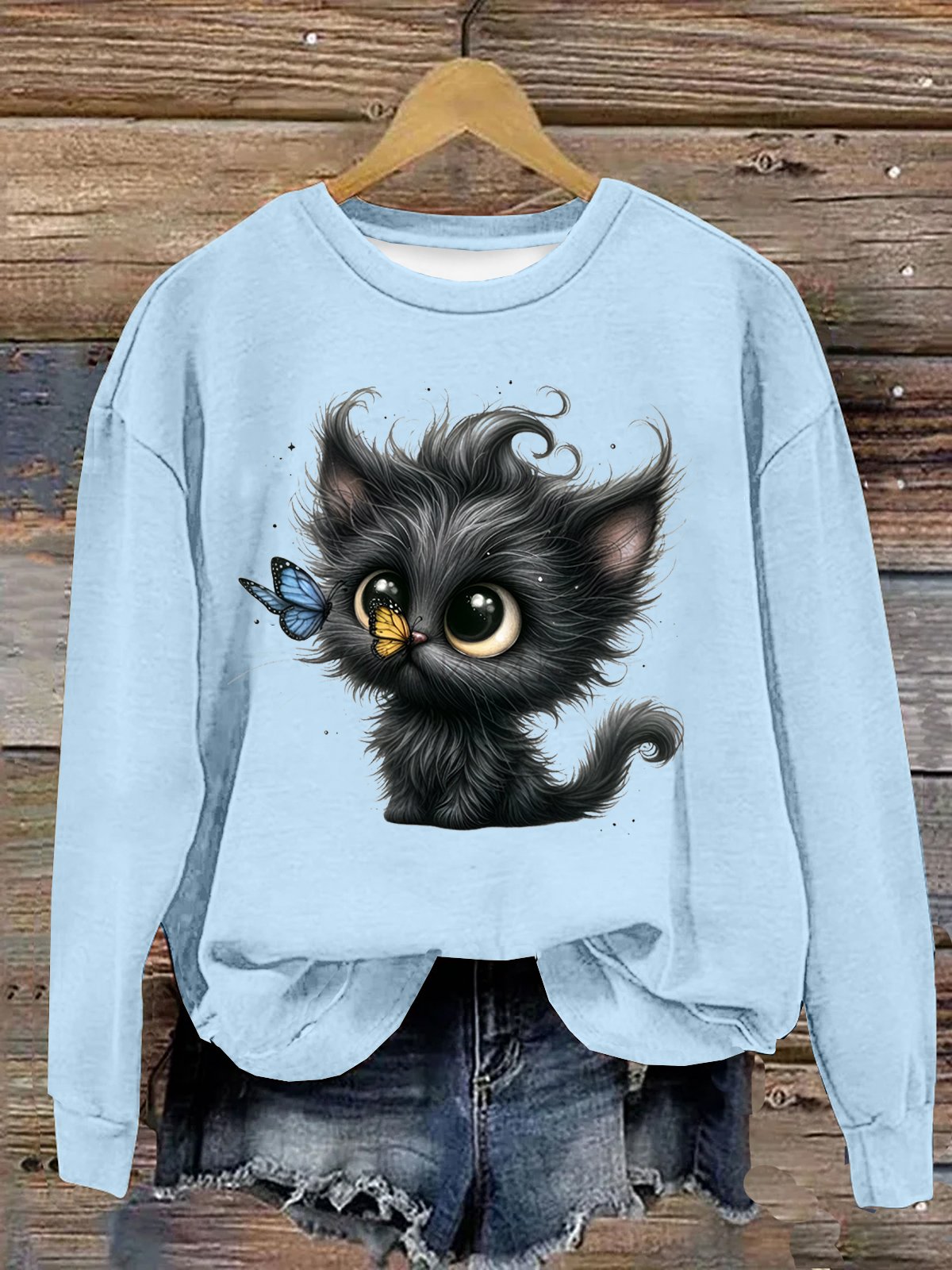 Weit Lässig Baumwolle Katze Sweatshirt