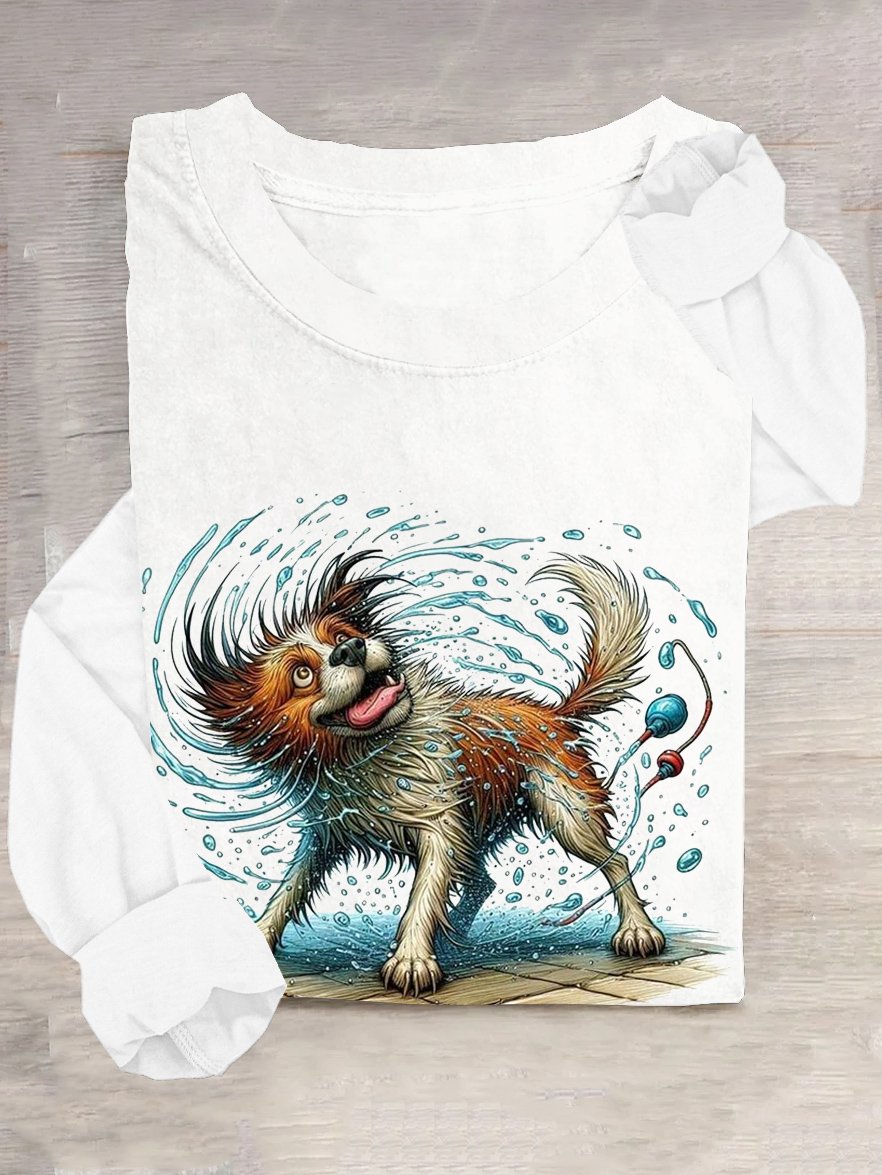 Hund Lässig Weit Baumwollmischung T-Shirt