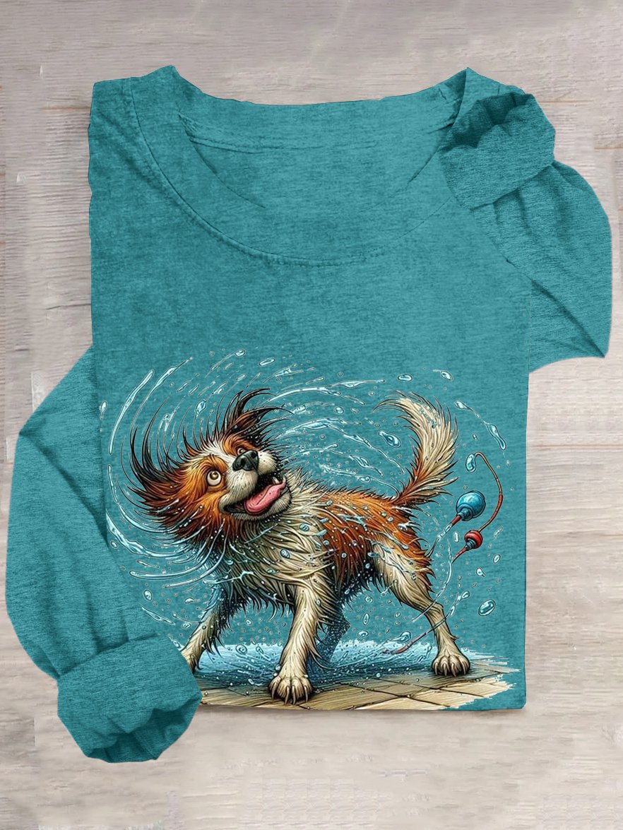 Hund Lässig Weit Baumwollmischung T-Shirt