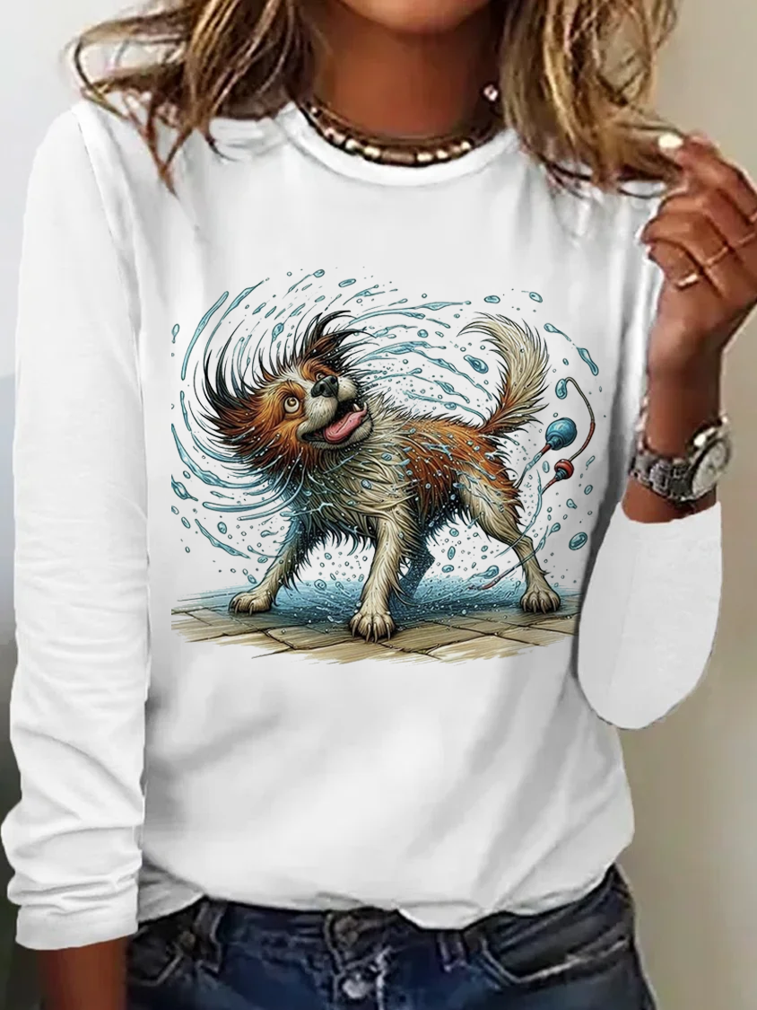 Hund Lässig Weit Baumwollmischung T-Shirt