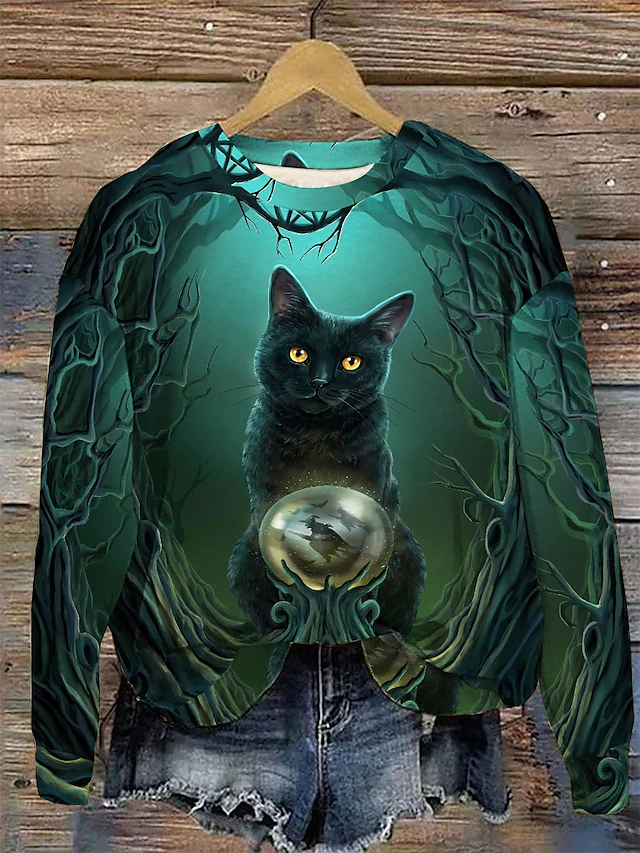 Rundhals Lässig Halloween Weit Sweatshirt