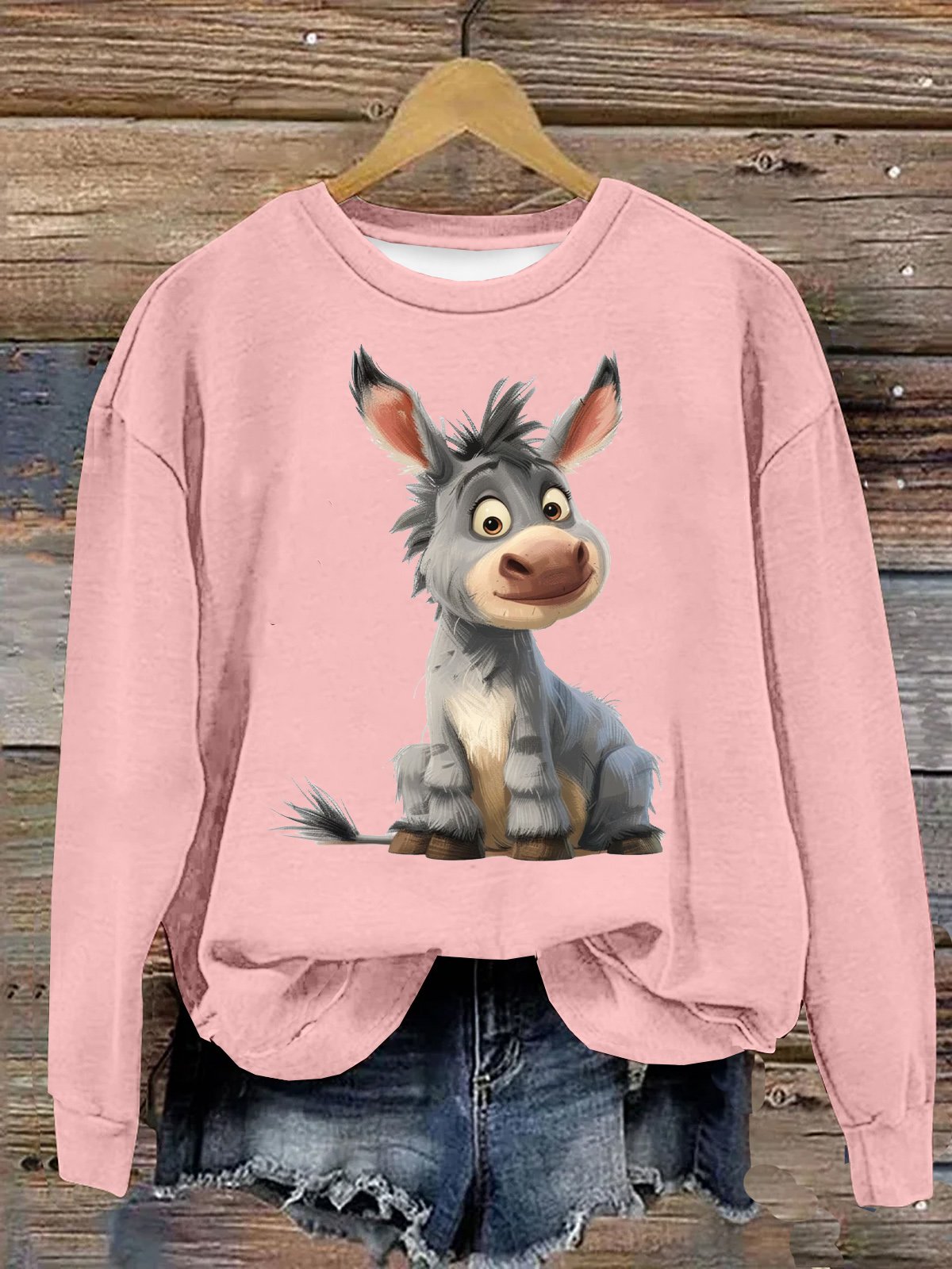 Baumwolle Schrullig Süß Kartoon Esel  Lässig Sweatshirt