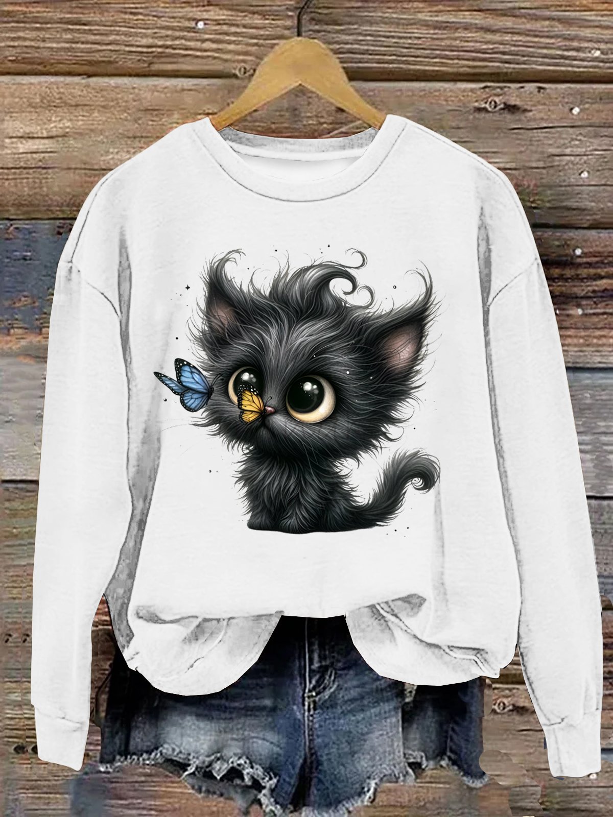 Weit Lässig Baumwolle Katze Sweatshirt