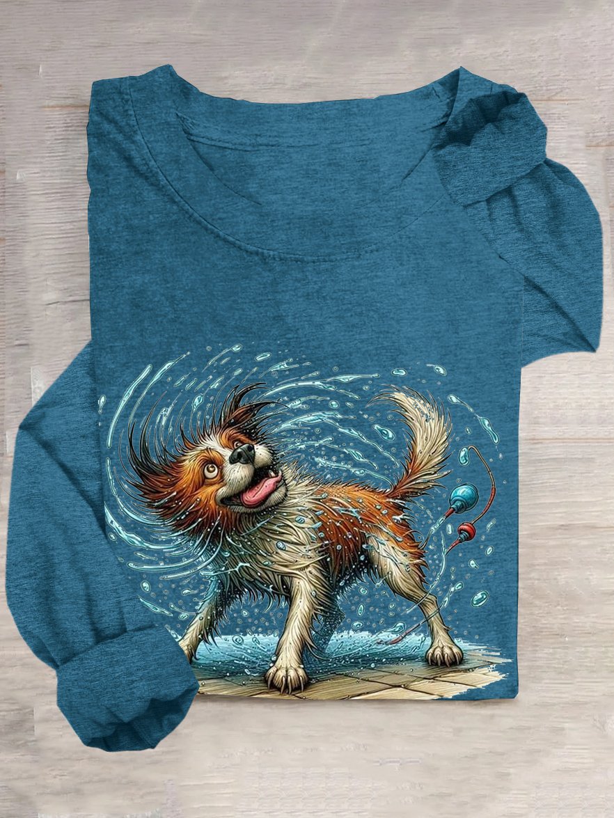 Hund Lässig Weit Baumwollmischung T-Shirt