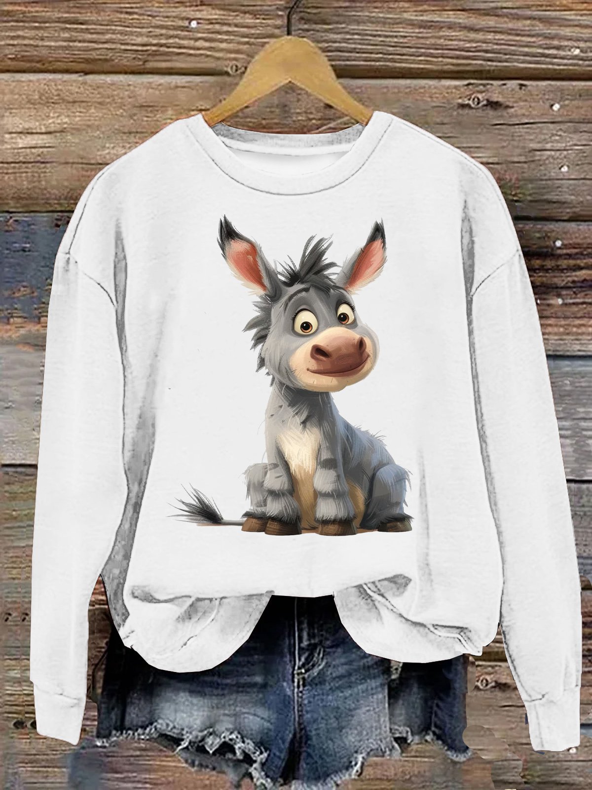 Baumwolle Schrullig Süß Kartoon Esel  Lässig Sweatshirt