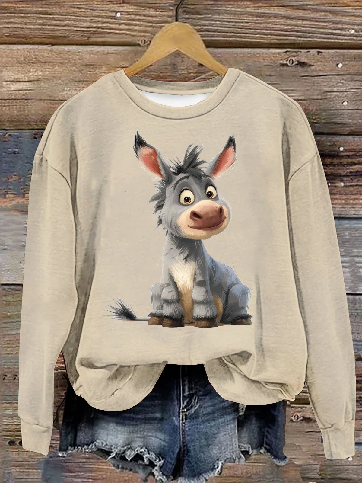 Baumwolle Schrullig Süß Kartoon Esel  Lässig Sweatshirt